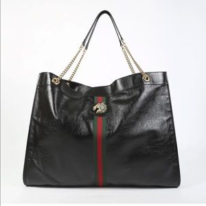 Gucci Rajah Black Leather Web Stripe Tote Bag